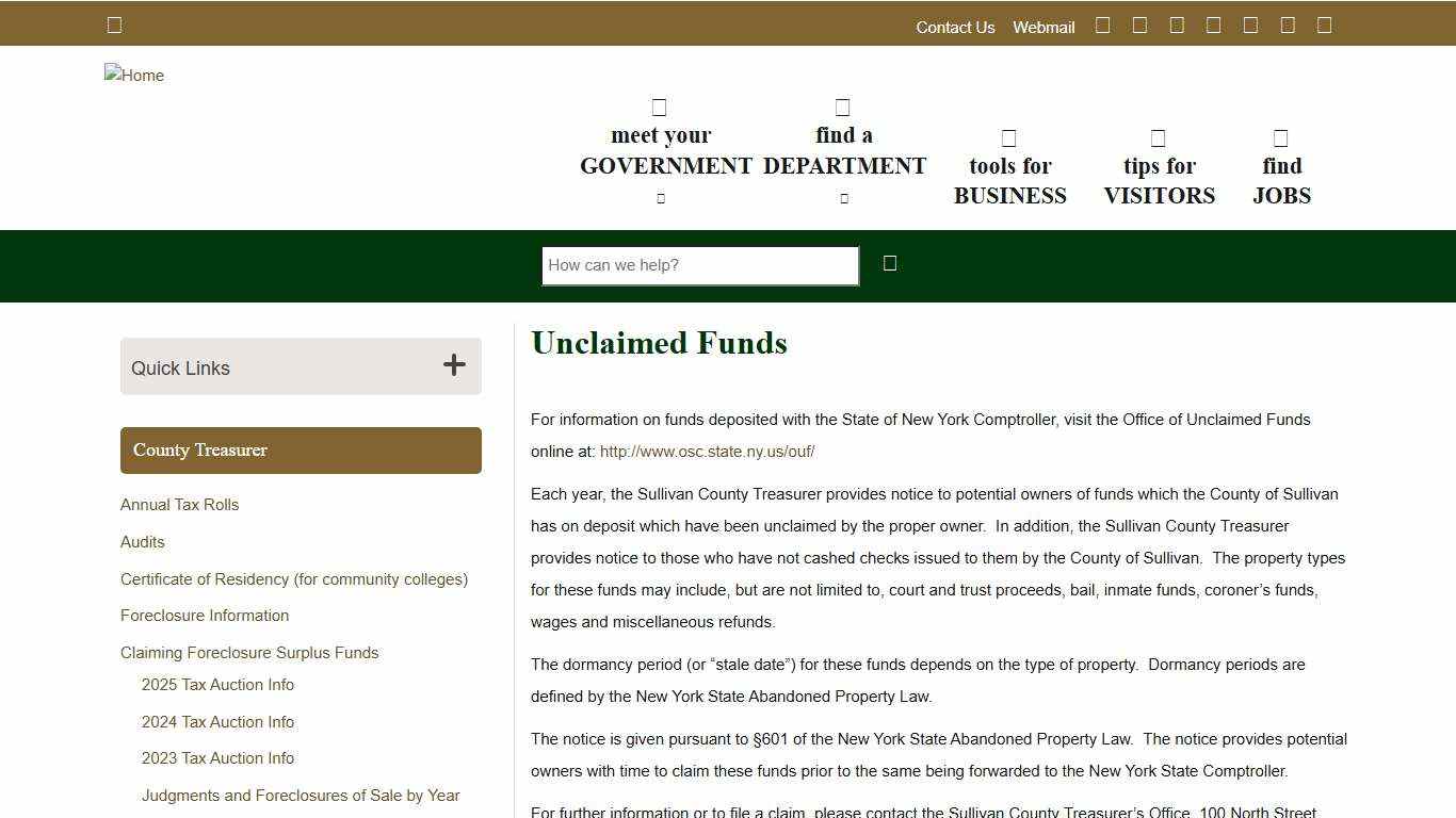 Unclaimed Funds Sullivan County NY