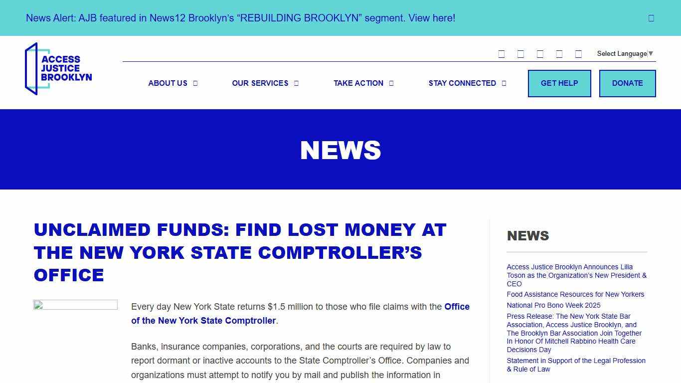 Access Justice Brooklyn – Unclaimed Funds: Find lost money at the New York State Comptroller’s OfficeAccess Justice Brooklyn